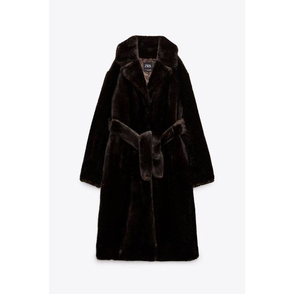 NWT RARE LONG FAUX FUR COAT ZARA CHOCOLATE BROWN - Picture 5 of 12